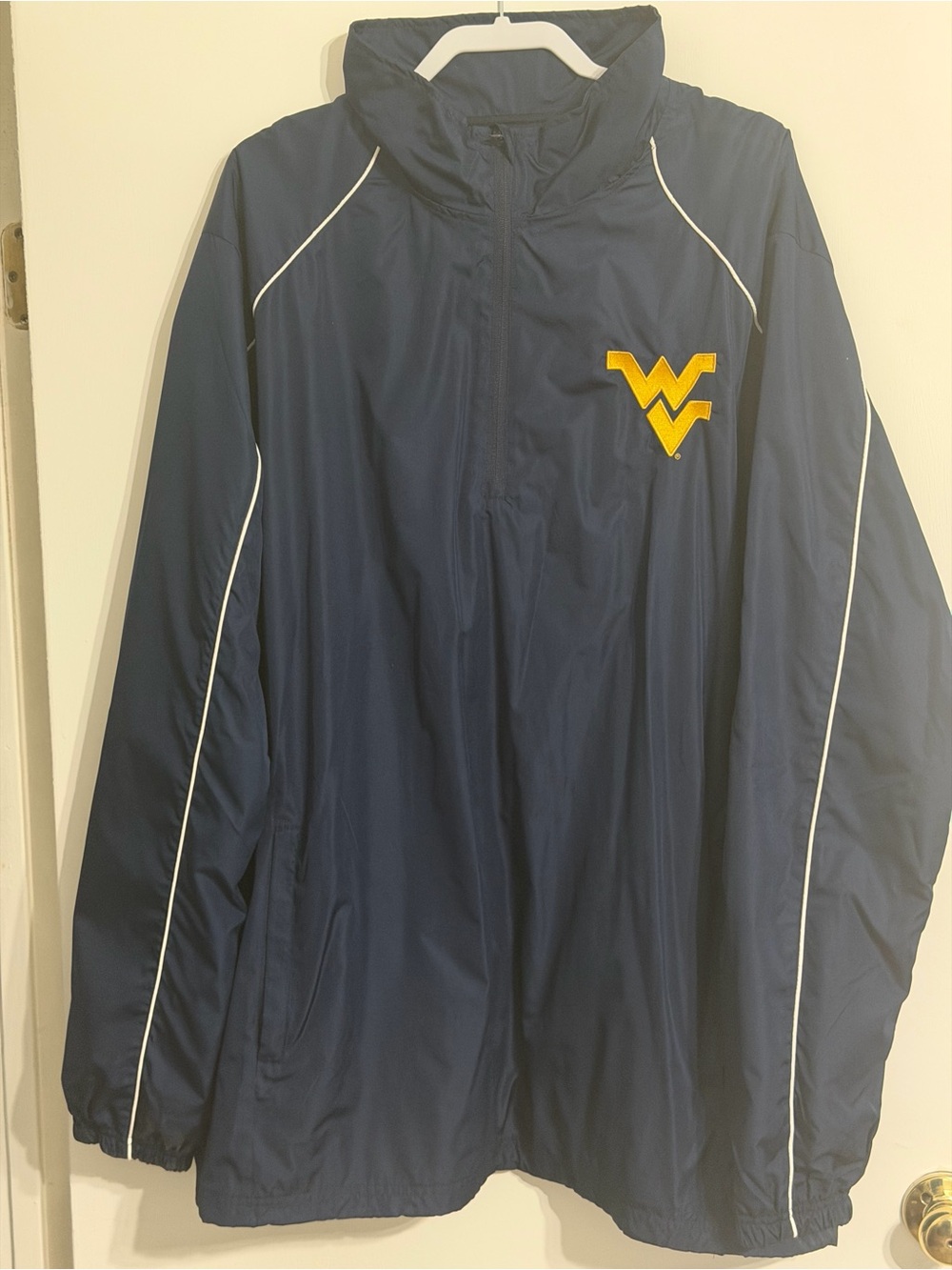 WVU Navy Pullover Windbreaker with Gold WVU Logo
